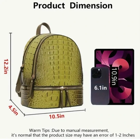 American Bee Preppy Vegan Leather Croc Backpack & Wallet Set in Brown. NWT - Picture 12 of 14